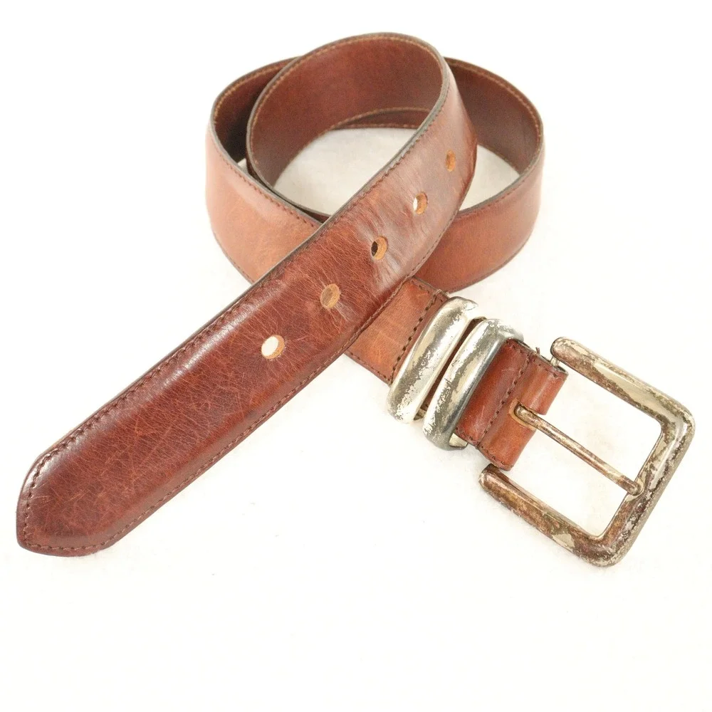 Vintage Guess Belt Distressed Western Rugged Brown Leather USA Men 32